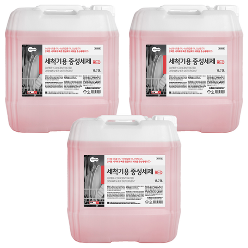 세제몰 식기세척기용 중성세제 RED, 18.75L, 3개