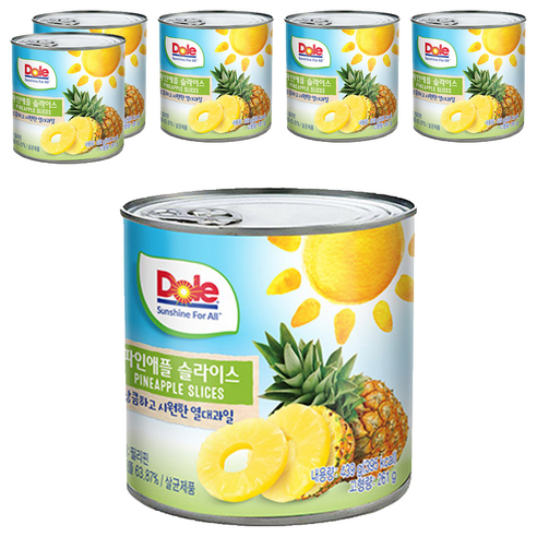 돌 파인애플 슬라이스 통조림, 439g, 6개