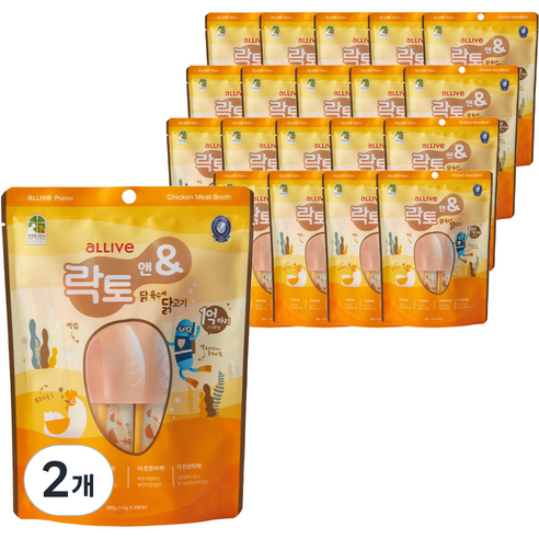올리브락토앤 강아지 고양이 겸용 닭 육수에 닭고기 파우치 스틱 간식 20p, 2개