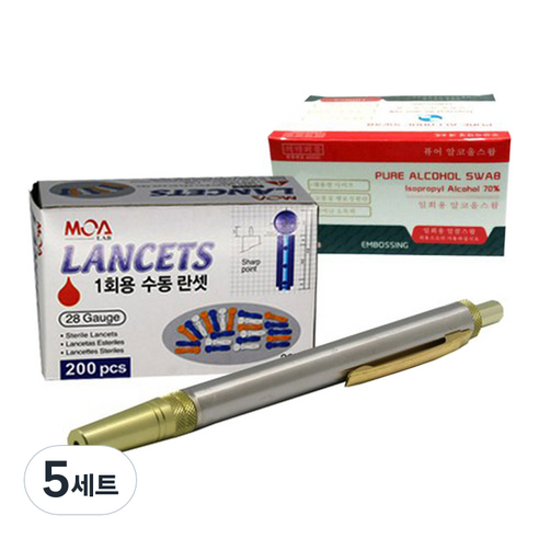 동화 채혈기+채혈침 28G 200p + 알콜솜 100p 세트 채혈기/채혈침, 5세트