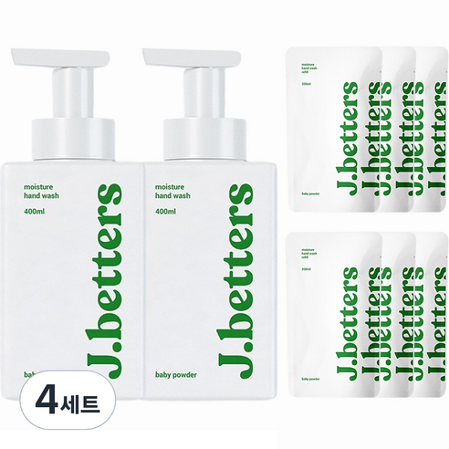 제이베럴즈 핸드워시 베이비파우더향 400ml x 2p + 리필 200ml x 6p 세트, 4세트