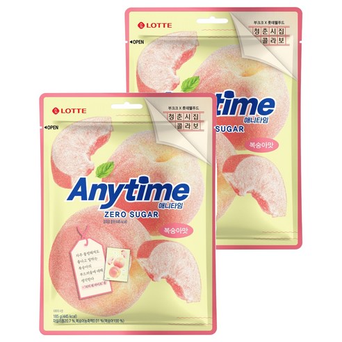 롯데웰푸드 애니타임 복숭아맛, 2개, 185g