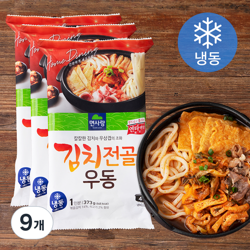 면사랑 김치전골 우동 1인분 (냉동), 373g, 9개