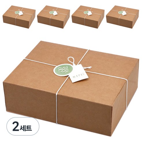 인디케이 패키지 상자 대 5p + 완충재 5p + 왁스끈 + 스티커 2종 x 5p + 텍 2종 x 5p 세트, 크라프트(상자), 2세트