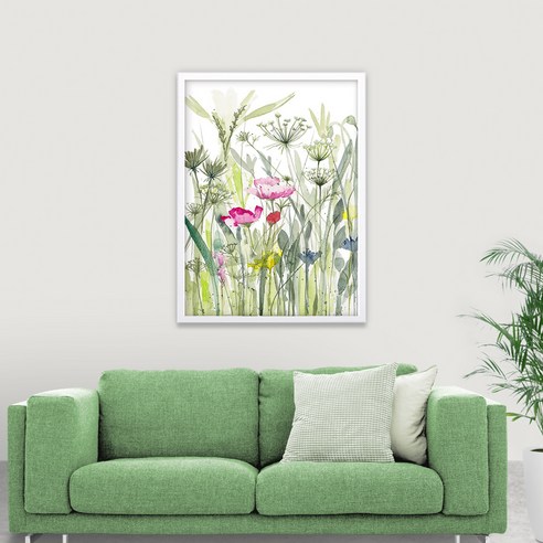 마벨인홈 인테리어 꽃그림 수채화B 우드액자 포스터 세트, 화이트
