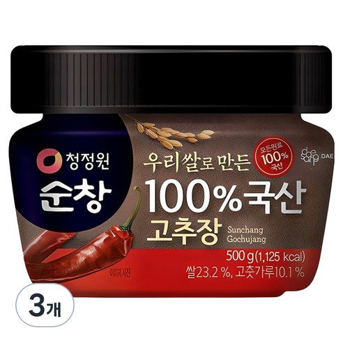 청정원순창 우리쌀로 만든 100% 국산 고추장, 500g, 3개