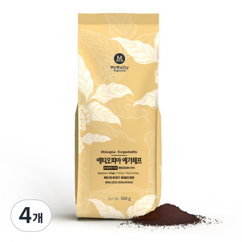 맥널티커피 에티오피아 예가체프 싱글 오리진 분쇄 원두 커피, 에스프레소, 500g, 4개