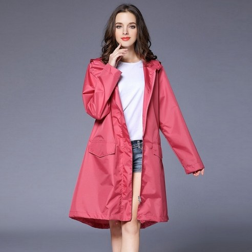 블루시즌 여성용 우비 골프 기능성 방수 바람막이 후드 자켓 비옷, 루비핑크