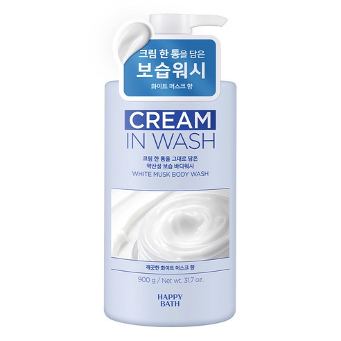 해피바스 크림인 약산성 보습 바디워시 화이트머스크향, 900g, 1개