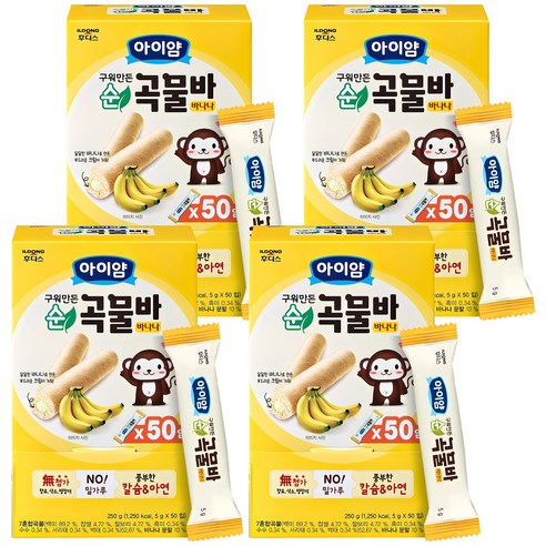 아이얌 구워만든 순곡물바 실속형, 바나나맛, 250g, 4개