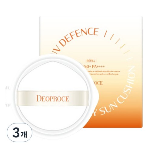 [비건뷰티] 디오프러스 유브이 디펜스 올 데이 선 쿠션 SPF50+ PA++++ 리필용, 25g, 3개