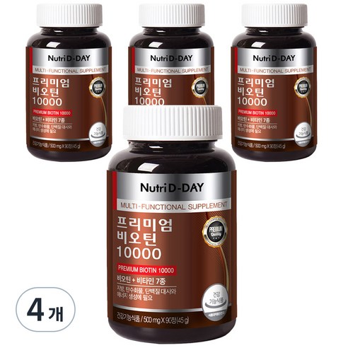 뉴트리디데이 프리미엄 비오틴 10000 45g, 90정, 4개