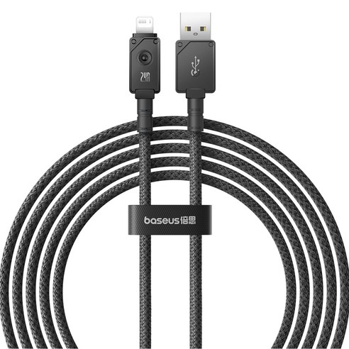 베이스어스 언브레이커블 내구성 고속충전 케이블 USB to 애플8핀 2.4A, 2m, 블랙, 1개