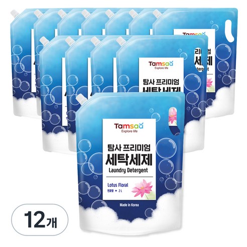 탐사 프리미엄 온가족 액체 세탁세제, 2L, 12개