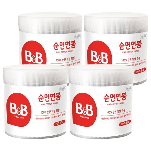 비앤비 원형 유아용 면봉, 200개입, 4개