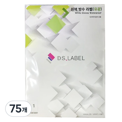 디에스라벨 1칸 전지 잉크젯 전용 흰색방수 유광 라벨지 DW3001, 75개