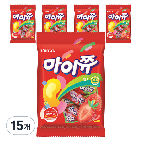 크라운 마이쮸 딸기 츄잉캔디, 92g, 15개