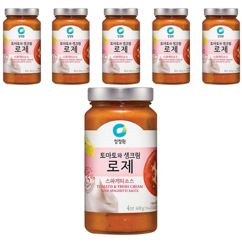 청정원 토마토와생크림 로제 스파게티소스, 600g, 6개