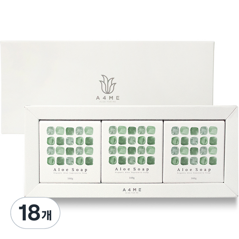 권도영알로에 A4ME 민감성 알로에 비누 선물세트, 100g, 18개