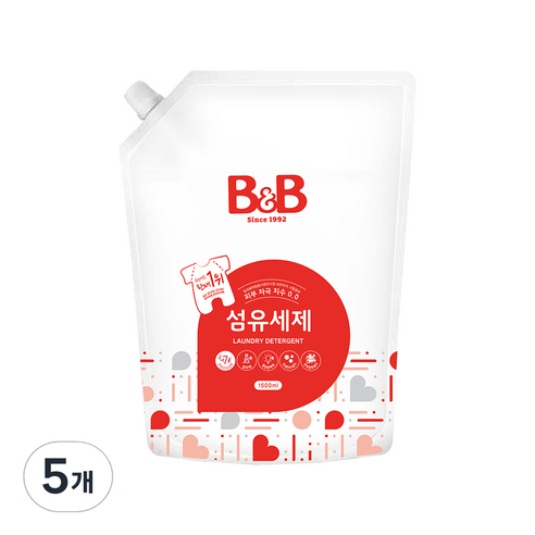 비앤비 섬유 유아 세제 리필, 1.5L, 5개