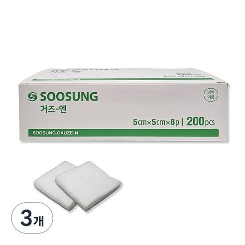 수성 거즈 엔 5cm x 5cm 8겹, 200매입, 3개