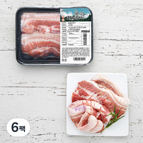 파머스팩 한돈 제주돼지 칼집 삼겹살 구이용 (냉장), 500g, 6팩