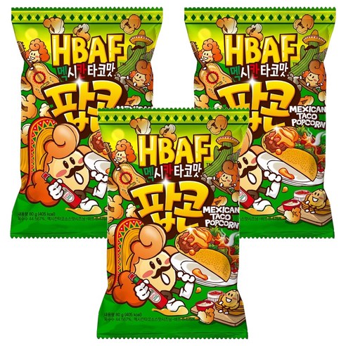 바프 멕시칸타코맛 팝콘, 80g, 3개