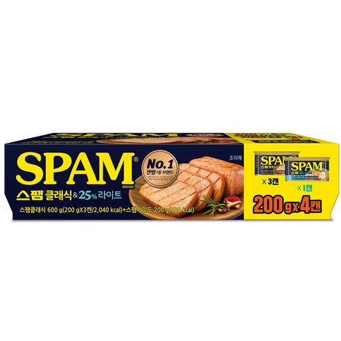 스팸 클래식 200g 3p + 25% 라이트 200g, 1세트