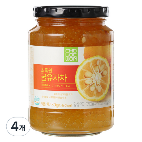 초록원 꿀유자차, 4개, 1개입, 580g