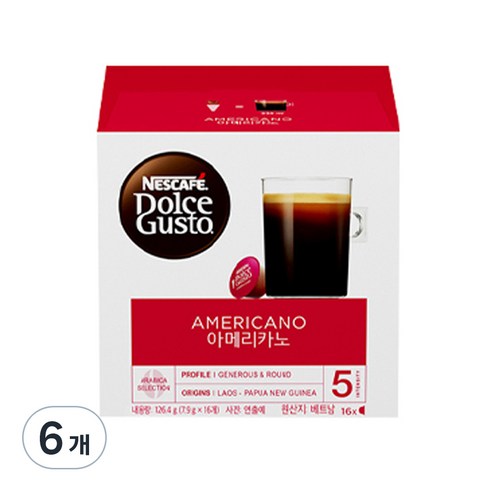 네스카페 돌체구스토 아메리카노 캡슐커피, 7.9g, 16개, 6개