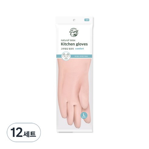프로그 라텍스 고무장갑 컴포트, 베이비 핑크, 대(L), 12세트