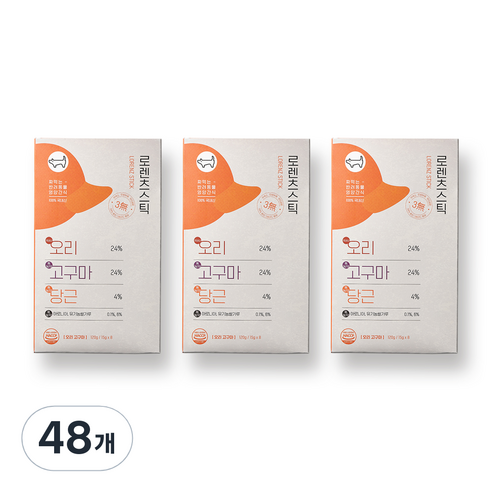 로렌츠스틱 강아지 영양간식, 오리고구마, 15g, 48개