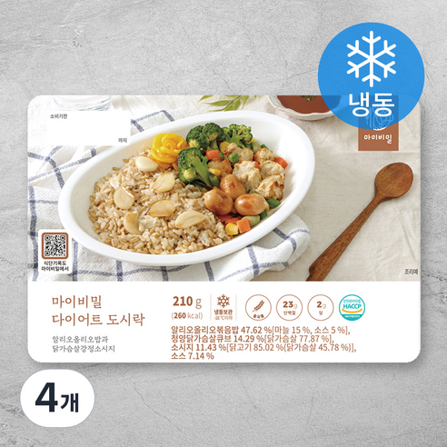 마이비밀 다이어트도시락 알리오올리오밥과 닭가슴살강정소시지 (냉동), 210g, 4개