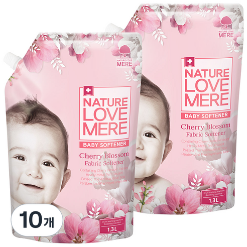 네이쳐러브메레 체리블라썸 유아 섬유유연제 벚꽃향 리필형, 1.3L, 10개