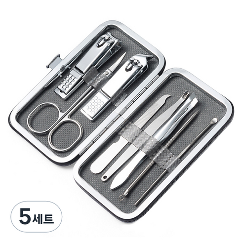 킹스로드 스테인레스 손톱깎이 8종 세트, 5세트, 실버 광택