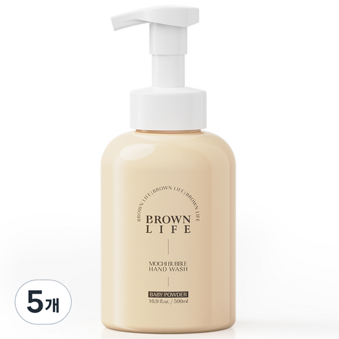 브라운 라이프 대용량 저자극 모찌 버블 핸드워시 베이비파우더향, 500ml, 5개