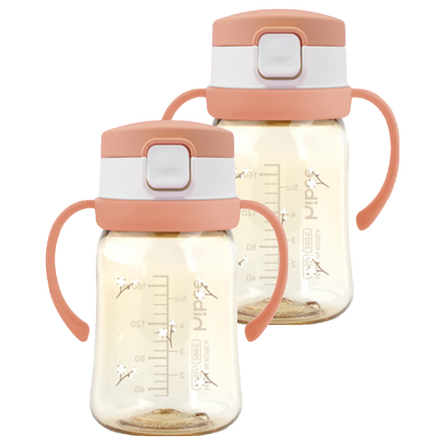 하이비 유아용 PPSU 에잇벤트 원터치 빨대컵 170ml, 2개, 목화 코랄