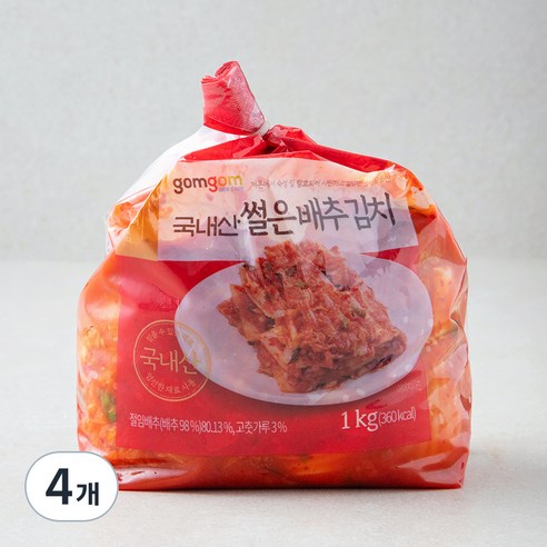 곰곰 국내산 썰은 배추 김치, 1kg, 4개