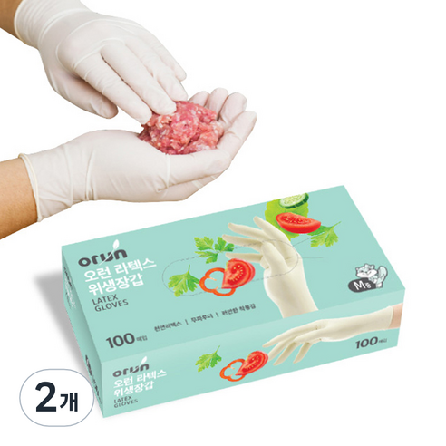 오런 라텍스 위생장갑 M, 중(M), 2개