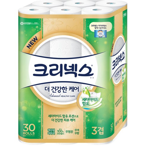 크리넥스 3겹 더건강한케어 화장지 27m, 30롤, 1팩