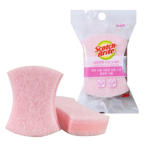 3M 스카치브라이트 삼중양면 고운수세미, 2개입, 1개