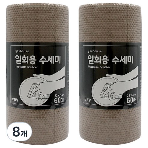 유하우스 멜트브라운 롤형 일회용수세미 60p, 8개