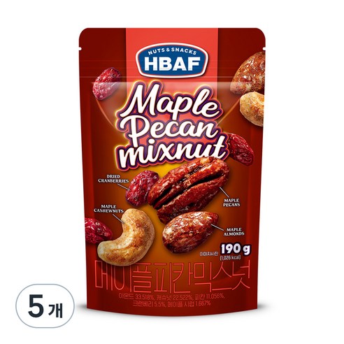 HBAF 메이플 피칸 믹스넛, 190g, 5개