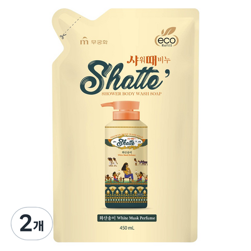 샤워때비누 무궁화 바디워시 화산송이 리필, 2개, 450ml