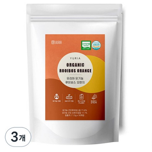 유리아 유기농 생분해 삼각티백 루이보스 오렌지차, 1.2g, 50개입, 3개