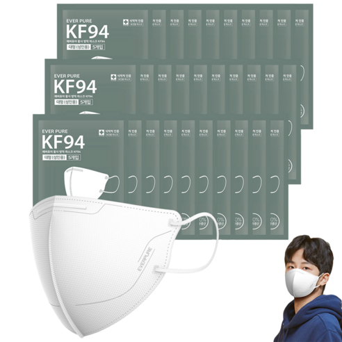 리벤스 에버퓨어 새부리형 황사방역마스크 대형 KF94, 화이트, 40개, 5개입
