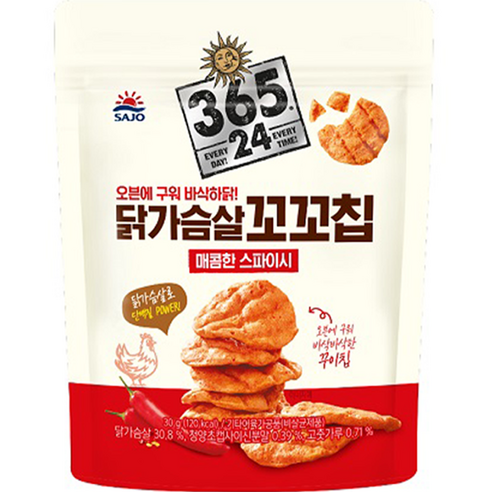 해표 365.24 닭가슴살 꼬꼬칩 매콤, 30g, 1개