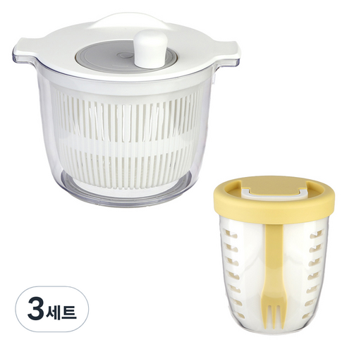 플라라 야채탈수기 + 휴대용 샐러드통 세트, 옐로우, 3세트