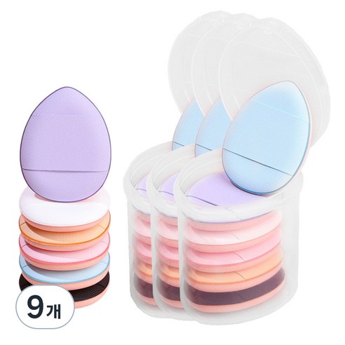 떼루와 초밀착 미니 물방울 에어 쿠션 퍼프 6p + 케이스, 9개, 랜덤발송