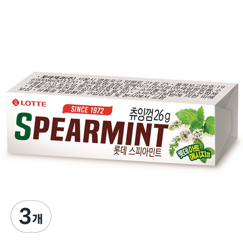 롯데제과 스피아민트 껌, 26g, 3개